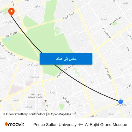 Al Rajhi Grand Mosque to Prince Sultan University map