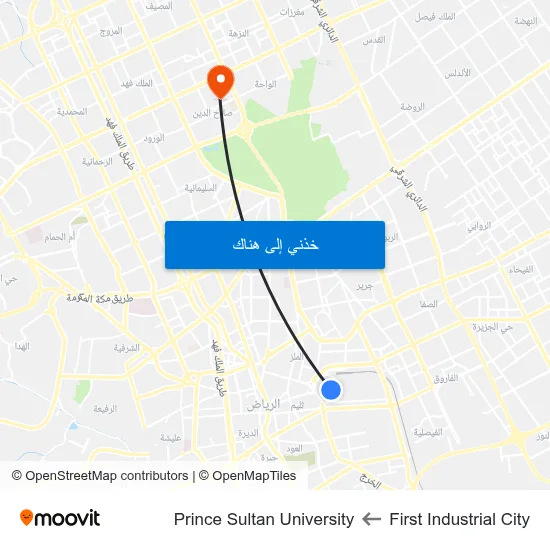 First Industrial City to Prince Sultan University map