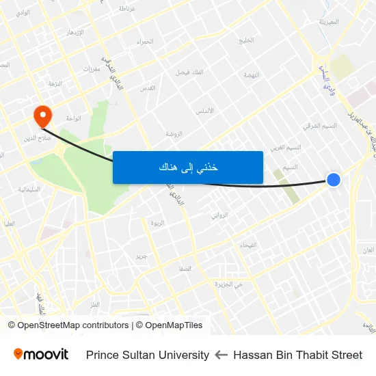 Hassan Bin Thabit Street to Prince Sultan University map