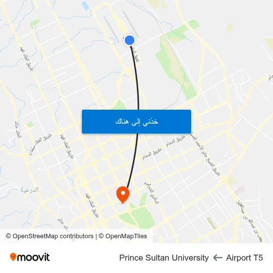 Airport T5 to Prince Sultan University map