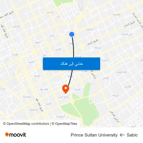 Sabic to Prince Sultan University map