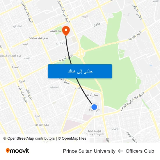 Officers Club to Prince Sultan University map