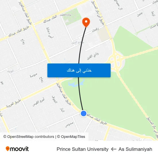 As Sulimaniyah to Prince Sultan University map