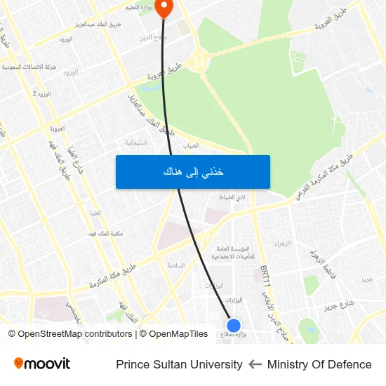 Ministry Of Defence to Prince Sultan University map