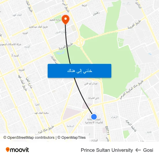 Gosi to Prince Sultan University map