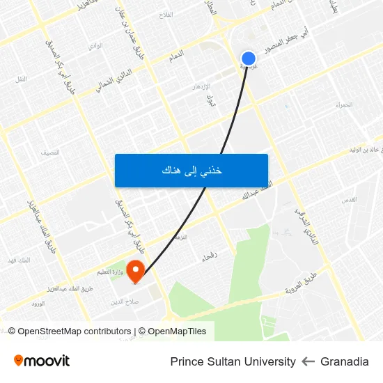Granadia to Prince Sultan University map