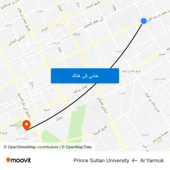 Al Yarmuk to Prince Sultan University map