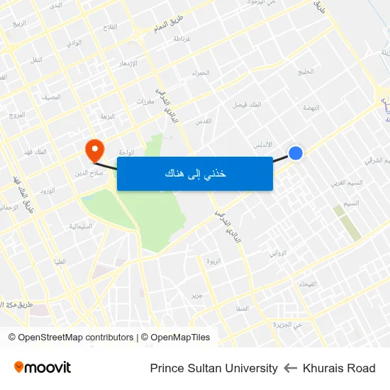 Khurais Road to Prince Sultan University map