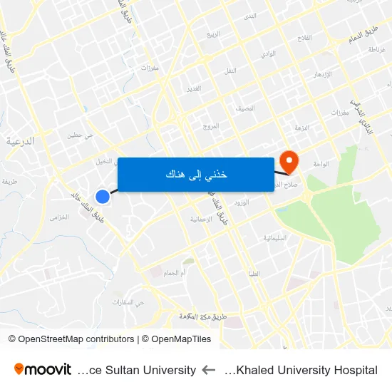 King Khaled University Hospital to Prince Sultan University map