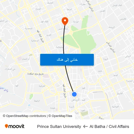 Al Batha / Civil Affairs to Prince Sultan University map