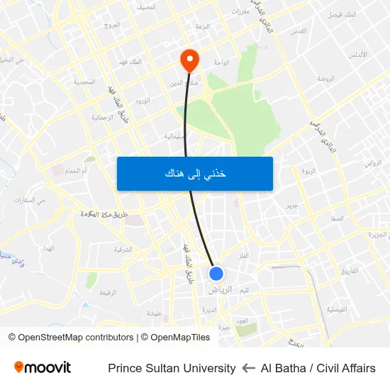 Al Batha / Civil Affairs to Prince Sultan University map