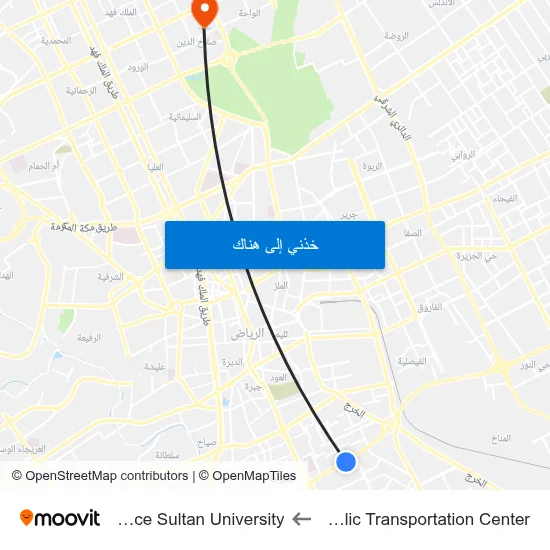 Public Transportation Center to Prince Sultan University map