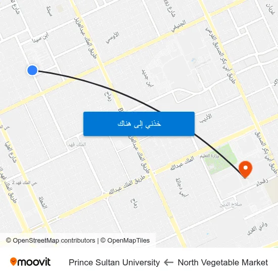 North Vegetable Market to Prince Sultan University map