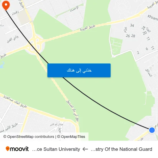 Ministry Of the National Guard to Prince Sultan University map