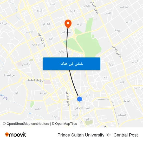 Central Post to Prince Sultan University map