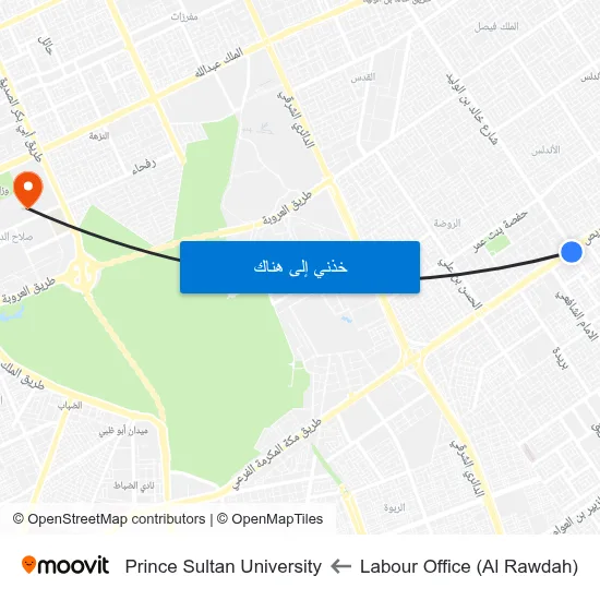 Labour Office (Al Rawdah) to Prince Sultan University map
