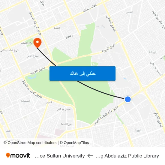 King Abdulaziz Public Library to Prince Sultan University map