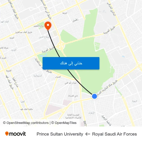 Royal Saudi Air Forces to Prince Sultan University map