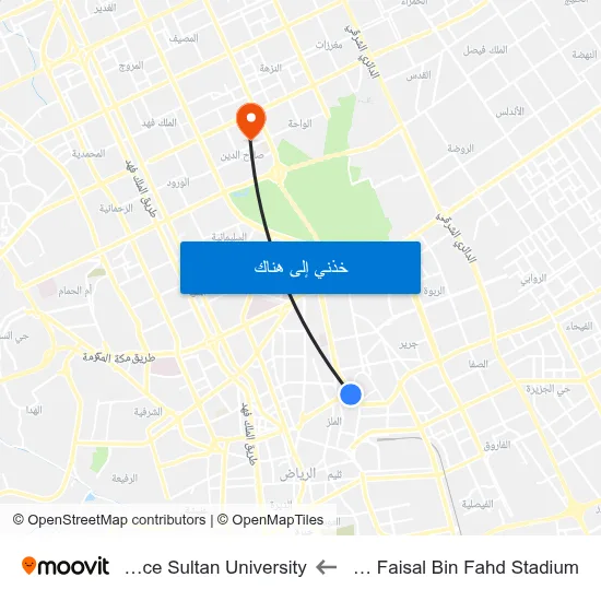 King Faisal Bin Fahd Stadium to Prince Sultan University map