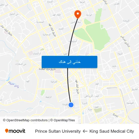 King Saud Medical City to Prince Sultan University map