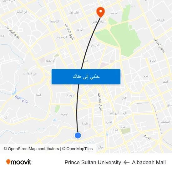 Albadeah Mall to Prince Sultan University map