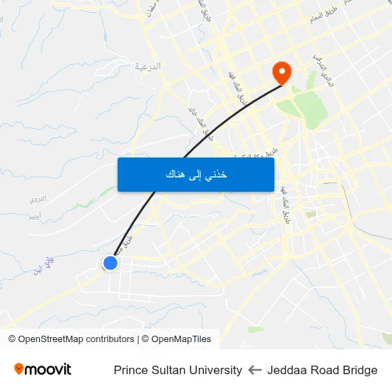 Jeddaa Road Bridge to Prince Sultan University map