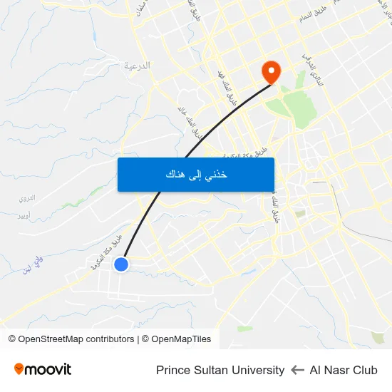 Al Nasr Club to Prince Sultan University map