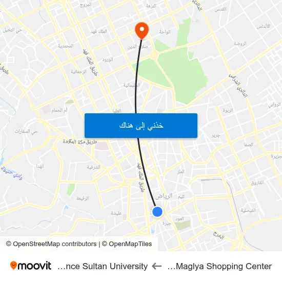 Al Maglya Shopping Center to Prince Sultan University map