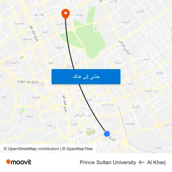 Al Kharj to Prince Sultan University map