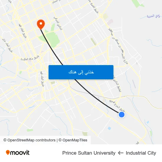 Industrial City to Prince Sultan University map