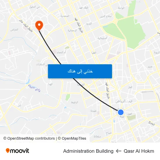 Qasr Al Hokm to Administration Building map