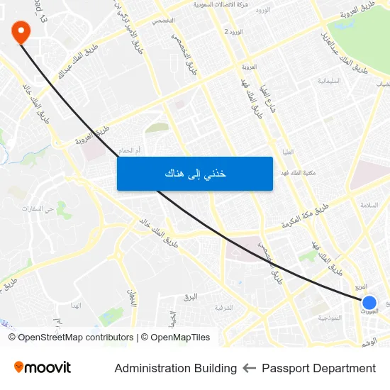 Passport Department to Administration Building map
