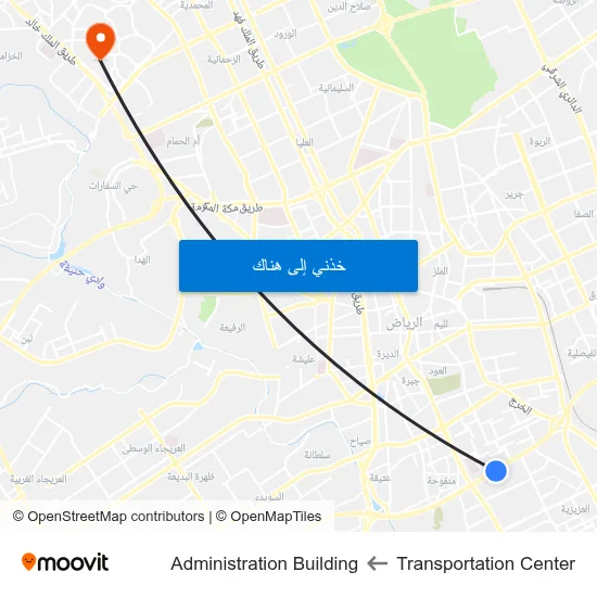 Transportation Center to Administration Building map