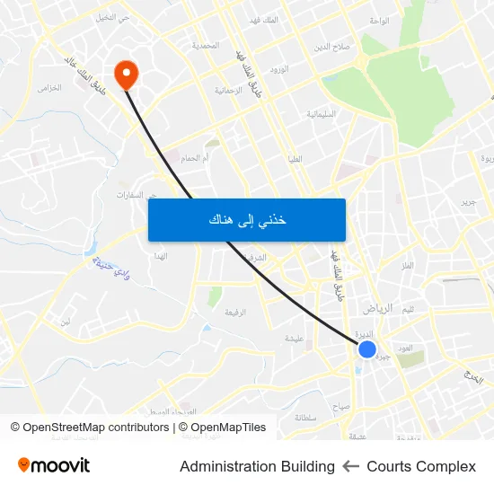 Courts Complex to Administration Building map