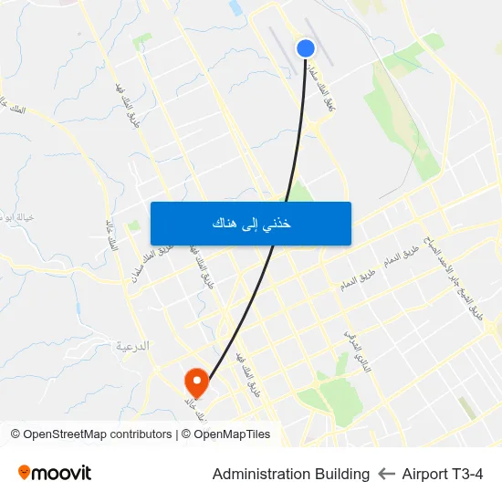 Airport T3-4 to Administration Building map