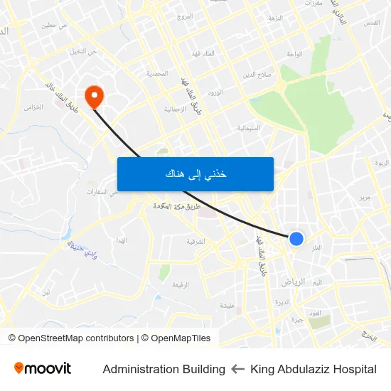 King Abdulaziz Hospital to Administration Building map