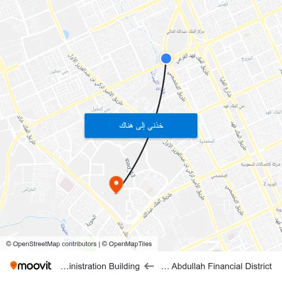 King Abdullah Financial District to Administration Building map