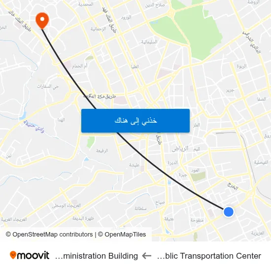 Public Transportation Center to Administration Building map