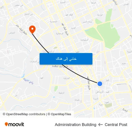 Central Post to Administration Building map