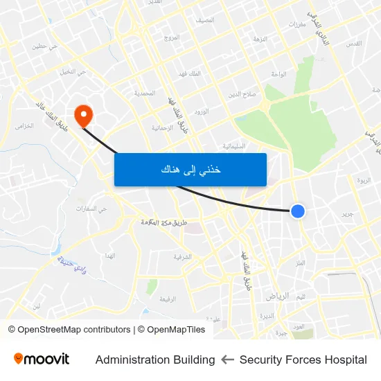 Security Forces Hospital to Administration Building map