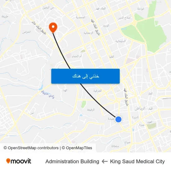 King Saud Medical City to Administration Building map
