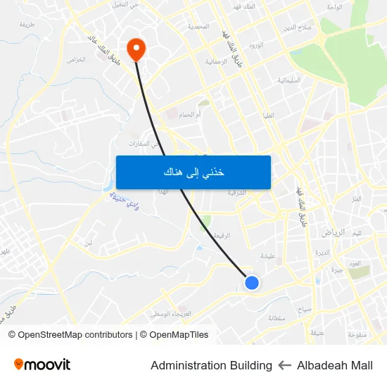 Albadeah Mall to Administration Building map