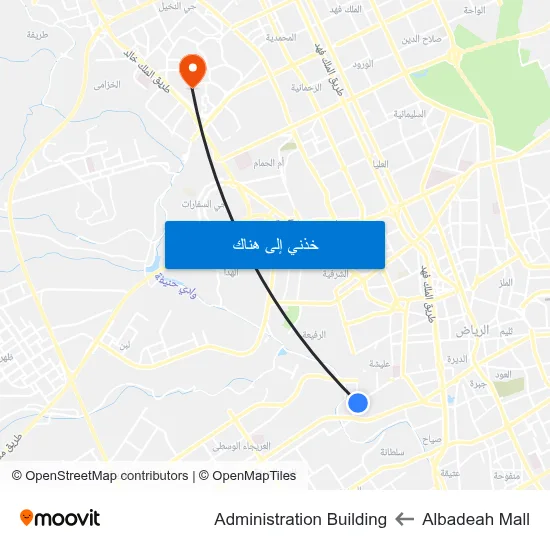 Albadeah Mall to Administration Building map