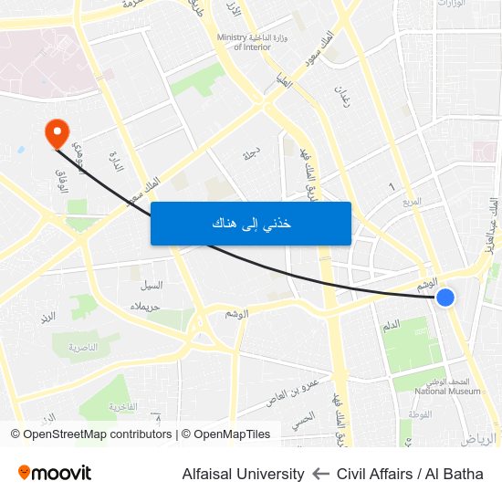 Civil Affairs / Al Batha to Alfaisal University map