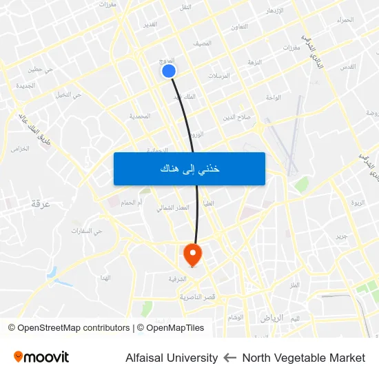 North Vegetable Market to Alfaisal University map