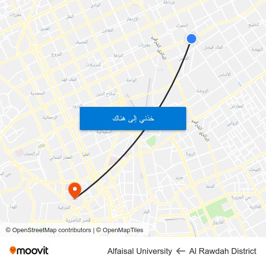 Al Rawdah District to Alfaisal University map