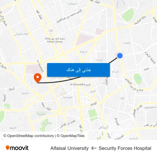 Security Forces Hospital to Alfaisal University map