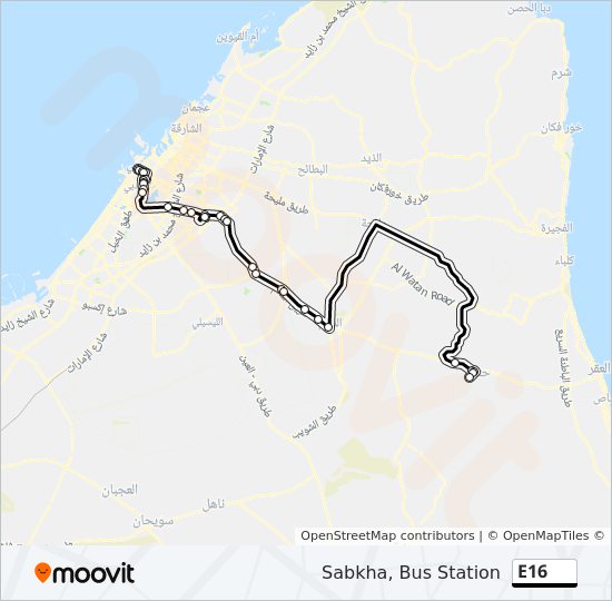 E16 bus Line Map