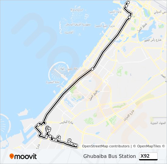 خريط الخط لـ X92 حافلة