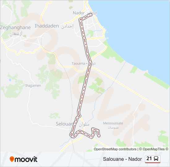 خريط الخط لـ 21 حافلة